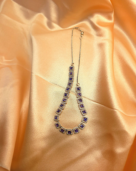 Royal Purple Stone Silver-Plated Necklace Set with Earrings
