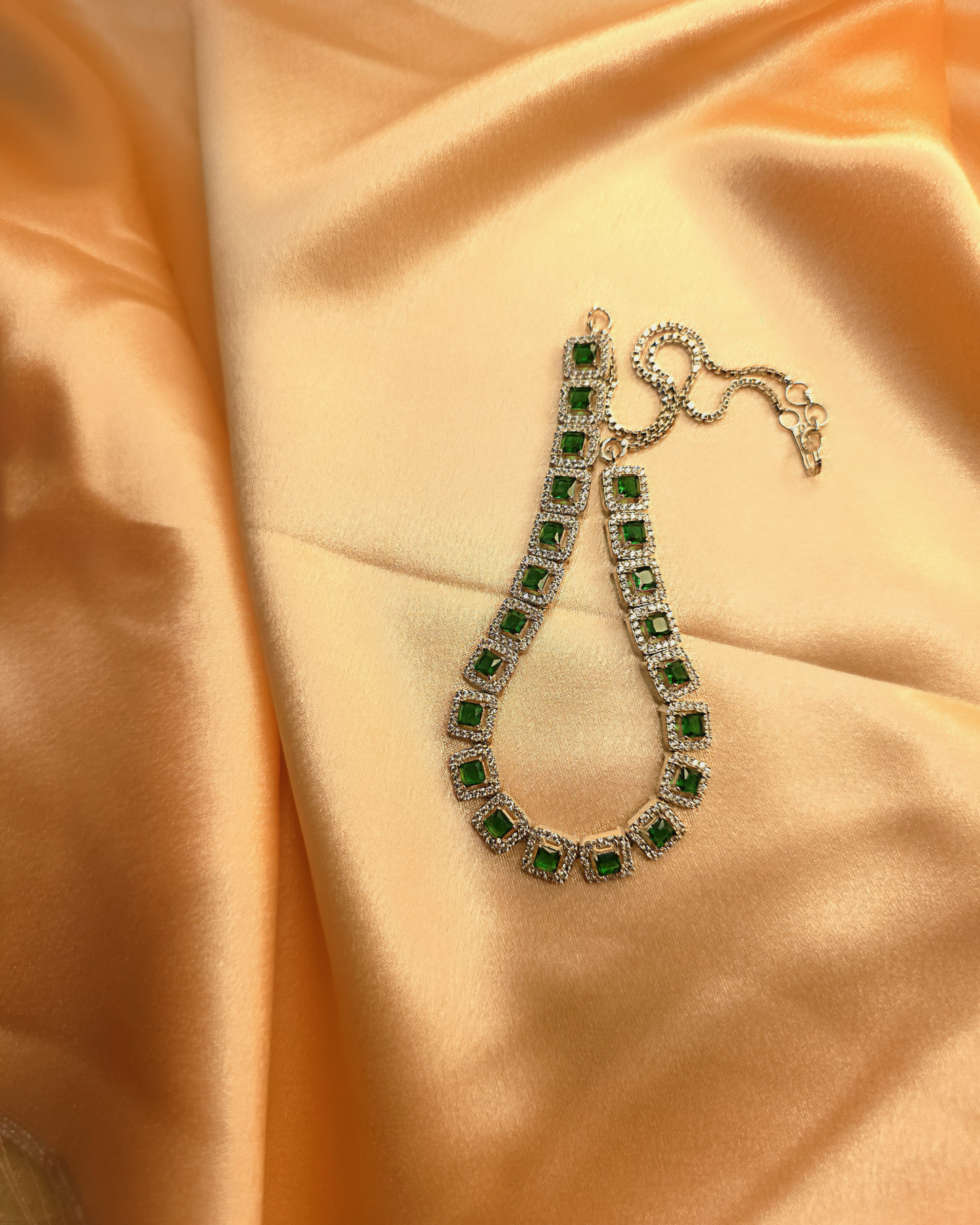 Regal Emerald Green & Zirconia Necklace Earring Set