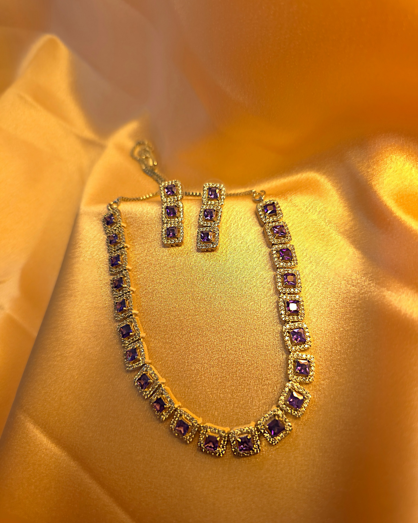 Royal Purple Stone Silver-Plated Necklace Set with Earrings