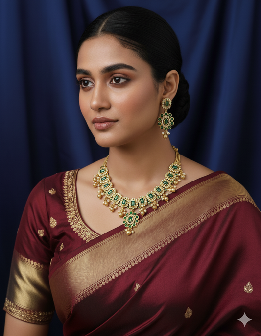 Emerald Royale Kundan Necklace Set