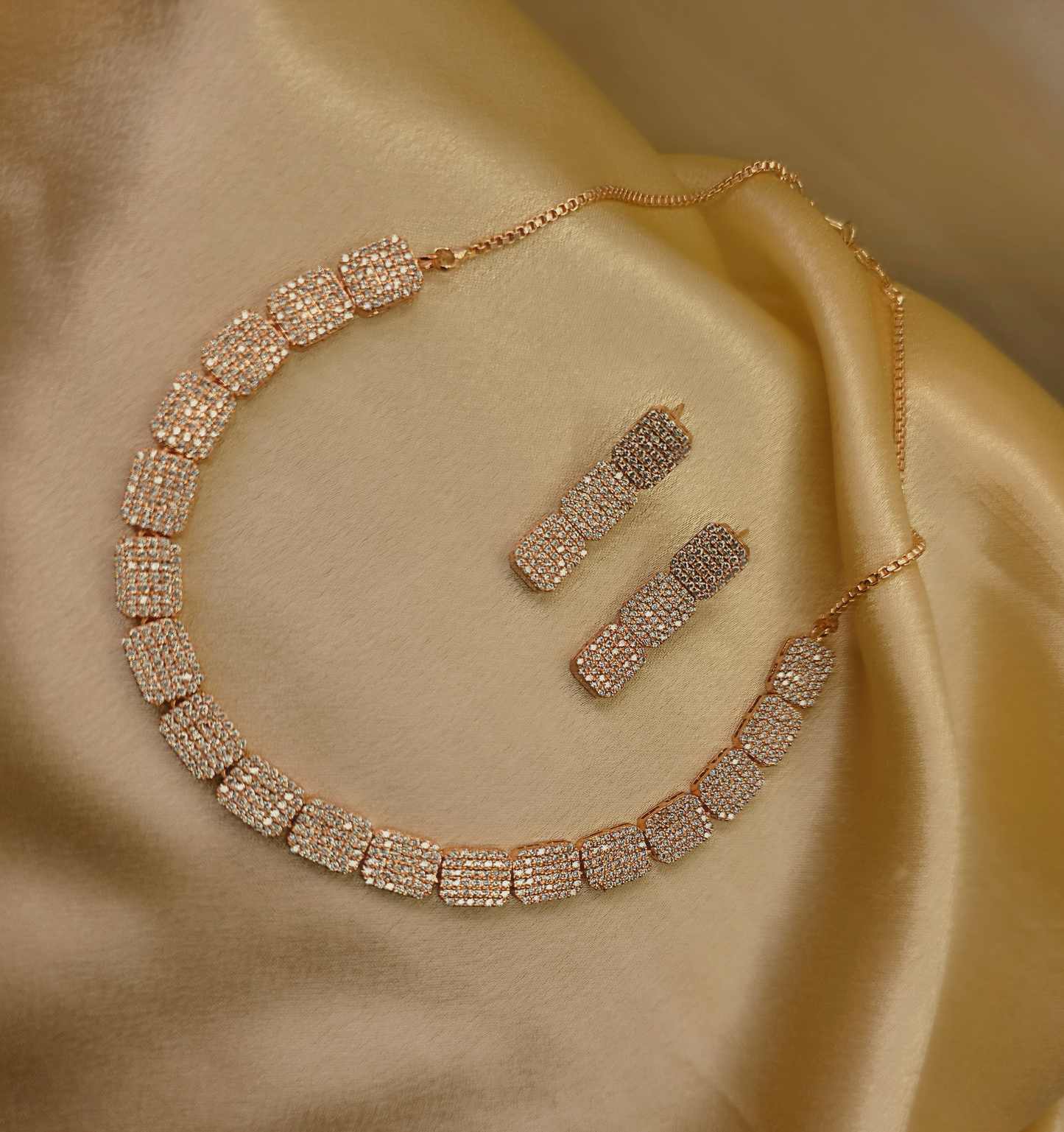 Pave Zirconia Rose Gold Choker Necklace and Earring Set